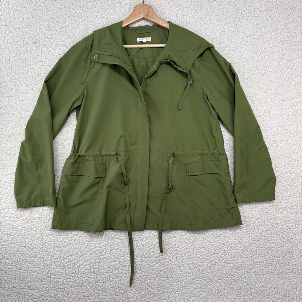 EILEEN FISHER Womens PM Hooded‎ Full Zip Jacket Recycled Polyester Cinch Waist